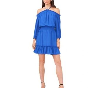 1. State Blue Ruffled Off-Shoulder dress size medium Classy Cocktail